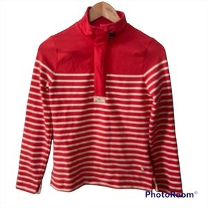 Joules Premium Grade Coral White Stripe 1/4 Zip Knit Pullover Jacket Top 4 Euc